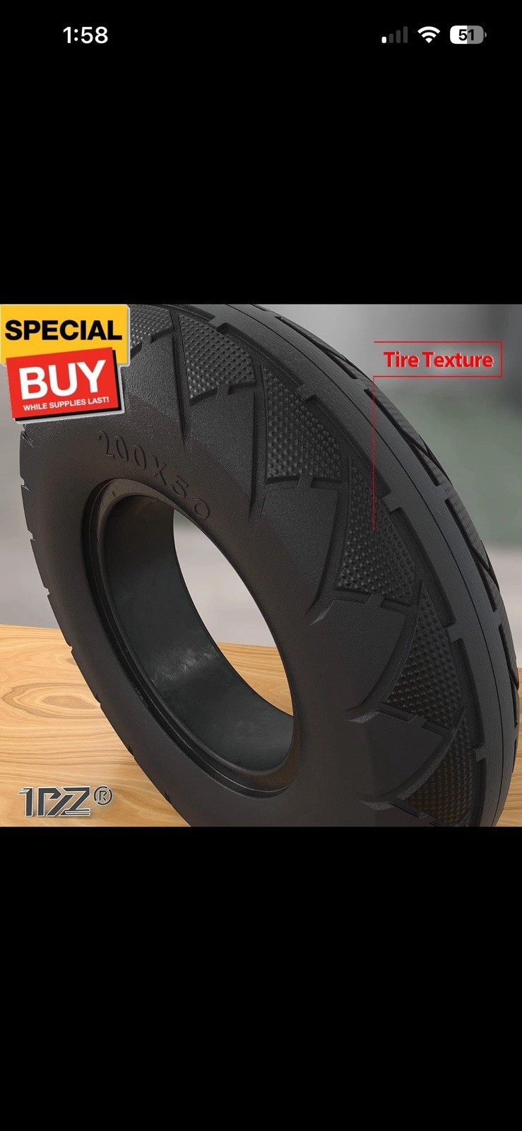 200x50 (8x2) Solid Tire Replacement for Razor E100 E150 E175 E200 Gas Scooter Sc