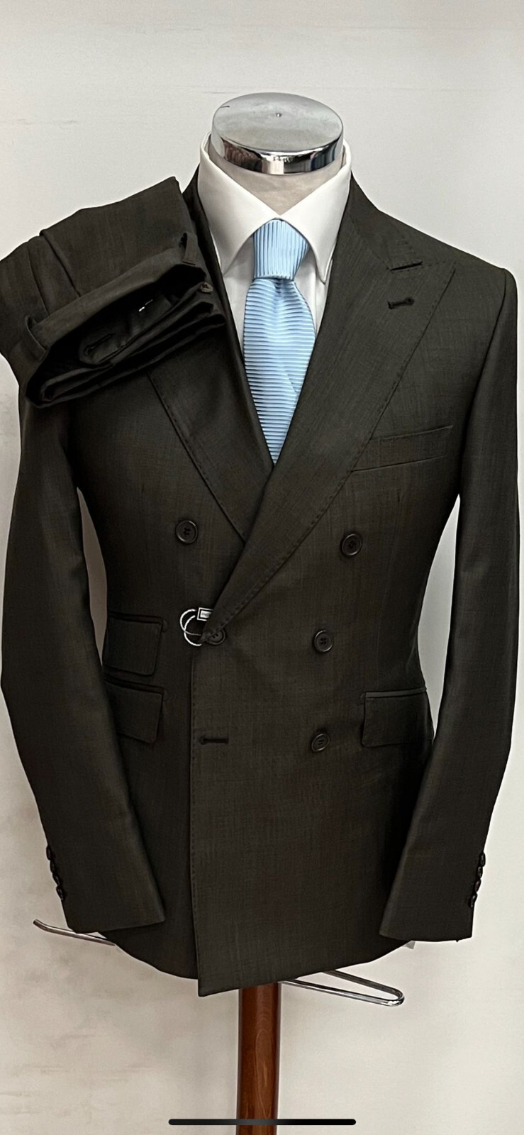 【Rrrr】DOUBLE LAPELED DOUBLE BREASTED Charcoal grey super 150 Cerruti peak lapel double breasted