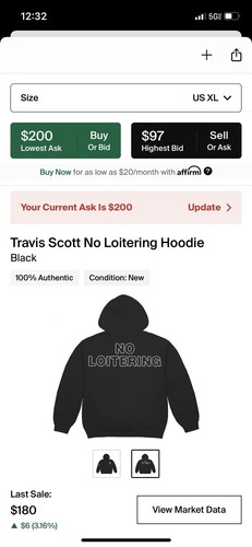 Pre-owned Travis Scott No Loitering Hoodie Black Size Xl