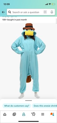 Perry the Platypus One Piece Costume Pajamas PJs Size XL Bodysuit All In One