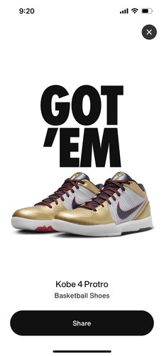 【rioさん専用】Nike Kobe4Protro (US9) 27cm Kobe 4 Protro 'Metallic Gold and Dark Obsidian' (FQ3544-100