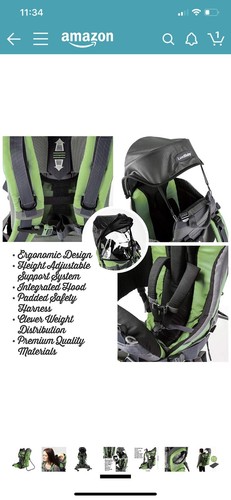 Luvdbaby Premium Backpack Carrier Hiking Kids Outdoor Active Lifestyle Green