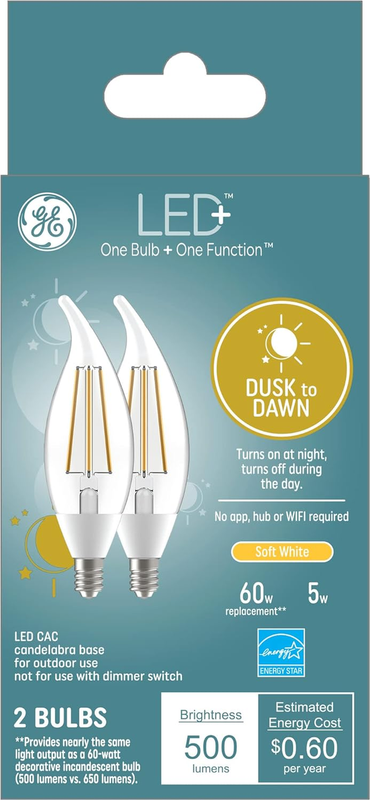LED+ Dusk to Dawn LED Light Bulbs, 5W, Automatic On/Off Outdoor Light Decorative