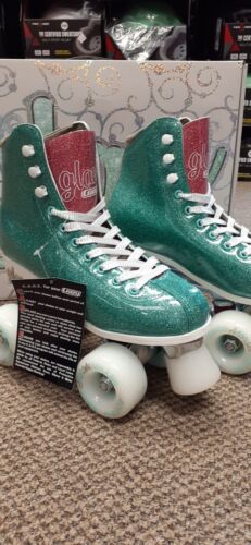 Disco Glam Teal And Pink Glitter Roller Skates Jr. Youth Kid Size 4