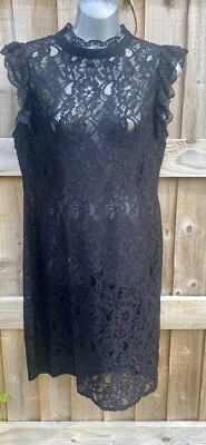 Mint Condt. Black Lace OASIS Large Knee Length Frill Short Sleeve Dress   