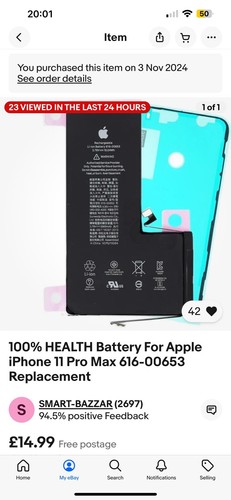 iPhone 11 Pro Max 512GB バッテリー80% 100% HEALTH Battery For Apple iPhone 11 Pro Max 616-00653