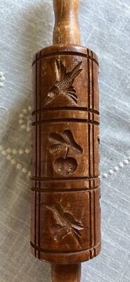 Vintage Wooden SPRINGERLE COOKIE ROLLING PIN 14'' Shortbread Mold BIRD BUNNY