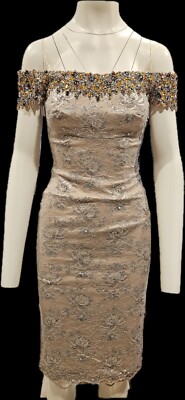  STUNNING MANDALAY Evening COCKTAIL DRESS Embellished SILVER 6 