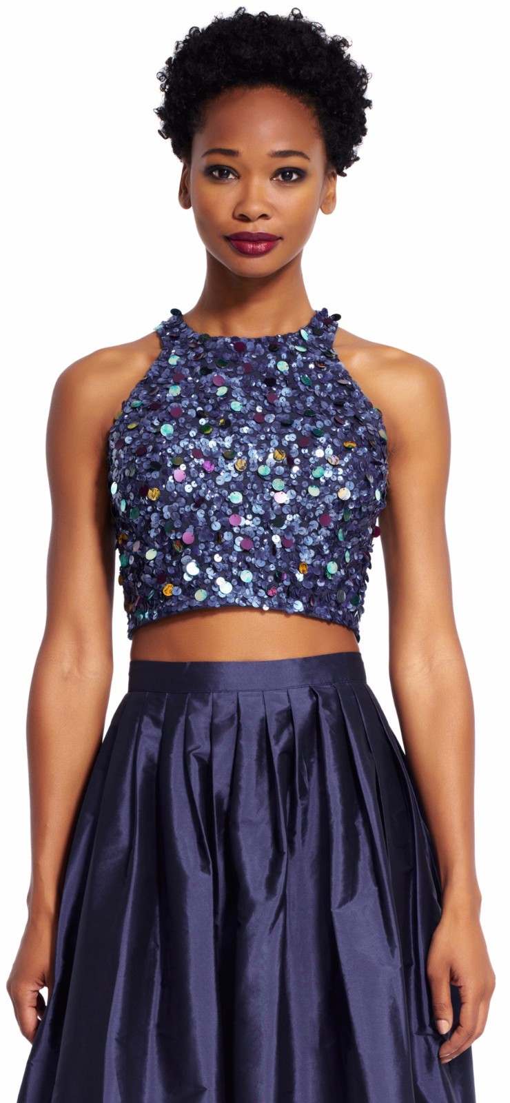 Pre-owned Adrianna Papell Embellished Crop Two-piece Ballgown Twilight Blue Many Sizes