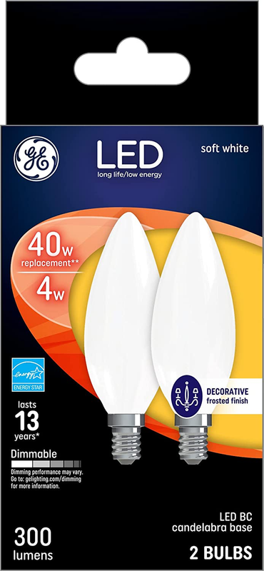 GE LED Light Bulbs, 40 Watt Eqv, Soft White, Decorative Frosted Bulbs, Small Bas