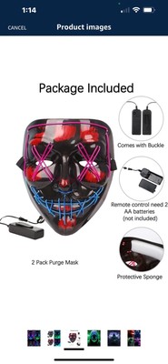 Costume Halloween Face Mask LED Light Up 3 Modes Cosplay Clubbing Party Purge.