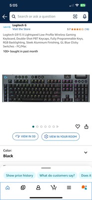 Logitech G915 LIGHTSPEED Wireless RGB Mechanical Keyboard GL Clicky - New