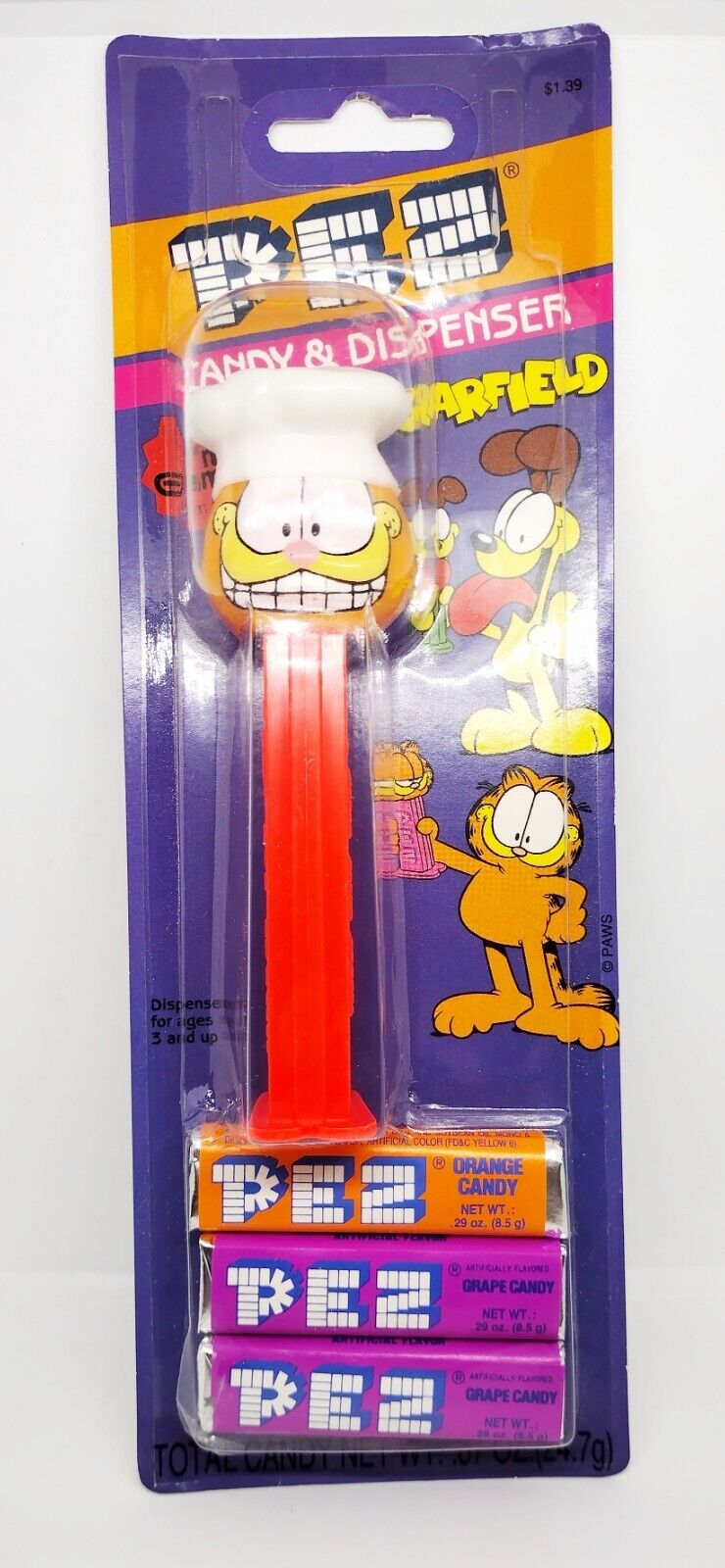 Garfield Chef Hat Footed Pez Candy & Dispenser Blister Pack