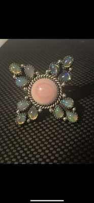 Pink Conch And Opal Adjustable Ring