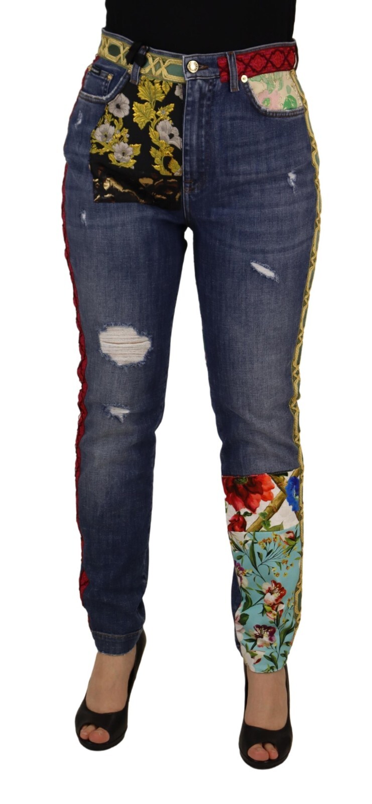 

Джинсы DOLCE - GABBANA Хлопок Синий Лоскутный Деним с высокой талией IT42/US8/ 2200usd