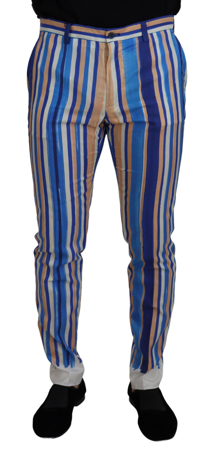DOLCE & GABBANA Pants Blue Striped Silk Cotton Slim Trousers DOLCE & GABBANA Pants Blue Striped Silk Cotton Slim Trousers