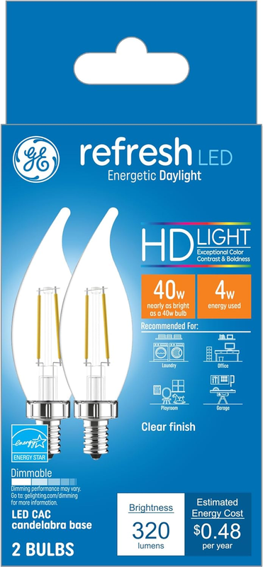 Refresh LED Light Bulbs, 40 Watt Eqv, Daylight HD Light, Dec