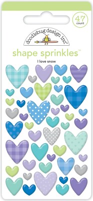 Doodlebug Sprinkles I Love Snow Hearts Patterns Various Sizes Blue Purple Lime