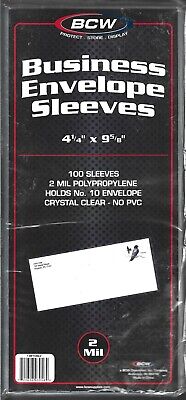 100 BCW BUSINESS ENVELOPE SLEEVES -  4 1/4'' X 9 5/8'' - 2 MIL - DISCOUNTS ON 200+
