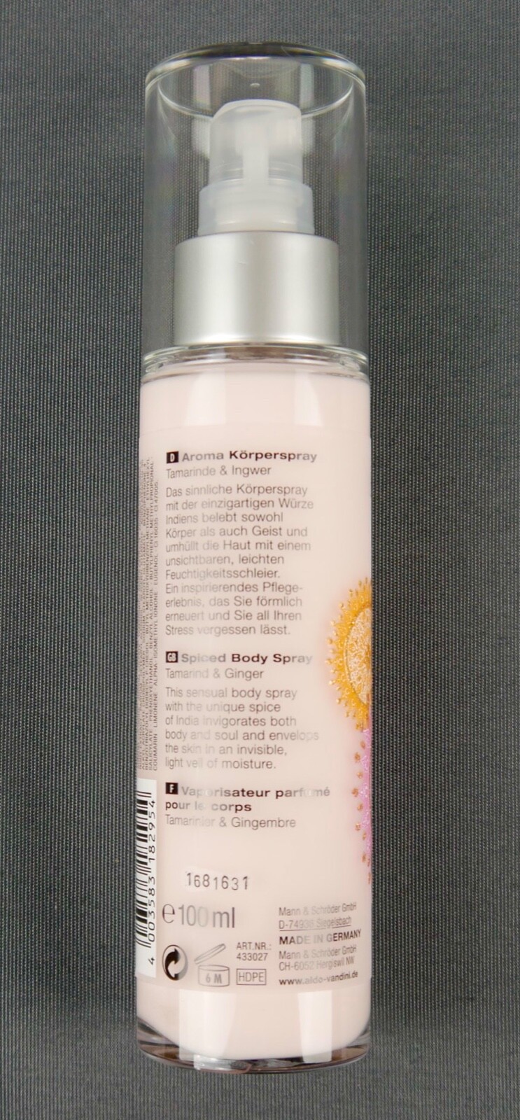 Aldo Vandini Aroma Body Spray Tamarinde Ingwer - Flasche mit 100ml Body Lotion