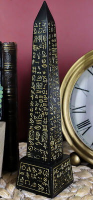 Ebros Egyptian Temple of Ra Gold Black Luxor Obelisk With Hieroglyphs Statue 8''H