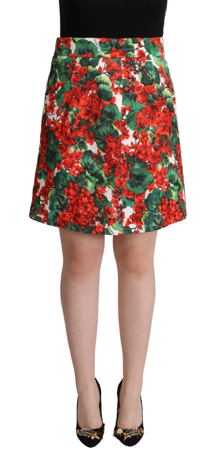 

DOLCE - GABBANA Юбка А-силуэта, разноцветный хлопок с принтом герани IT48/US14/XXL $900, Multicolor