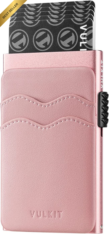 Slim Pop Up Card Holder RFID Wallet with Leather Slots Rose Holds 7 Cards