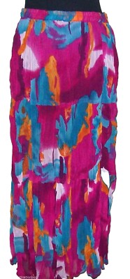 Women's Krazy Kat Skirt Crinkle 10 Water Colors Pink Red Blue Dress Midi M L NEW