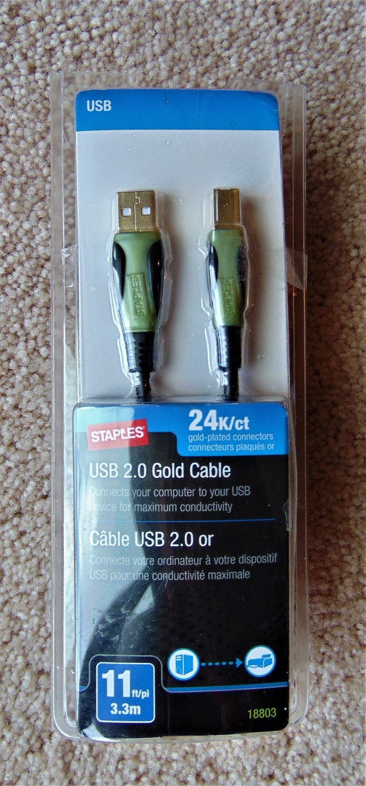 NEW Staples USB 2.0 Gold-Plated Cable - 11 ft - Connects Computer to USB Device