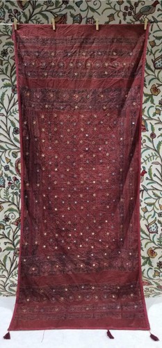 Antique Indian Mirrorwork Embroidered Printed Tapestry Panel 198x80cms
