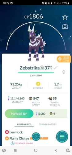 Pokemon Shiny Zebstrika ( Blitzle Evolution ) Go | eBay