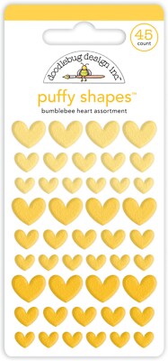 Doodlebug Self-Adhesive Stickers Puffy Heart Shapes 3 Sizes Yellow Bumblebee