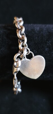 Sterling Silver 925 round links And Heart Charm Bracelet 7.5'' 18g