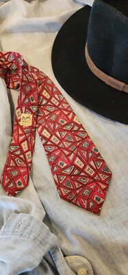 Genuine Hermes Red Silk Geometric Tie NWOT 100% Silk France Necktie 7657 TA