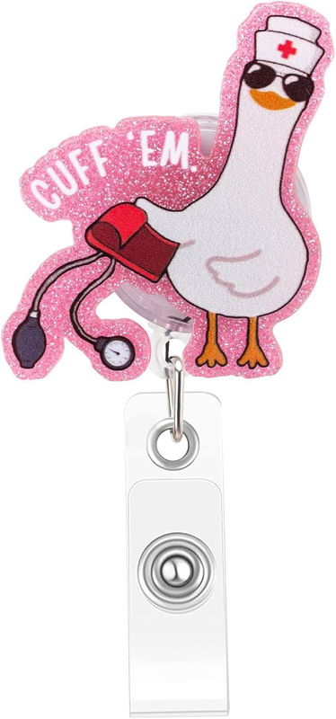 Funny Goose Badge Reel with Retractable Clip, Cute Animal ID Holder for Nurses,