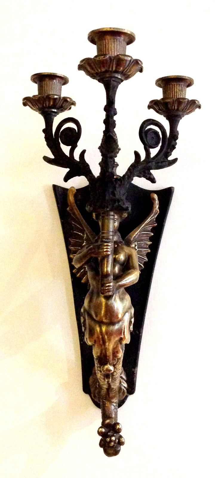 Pair of Vintage French Bronze Brass Mermaid Candelabra Wall Sconces