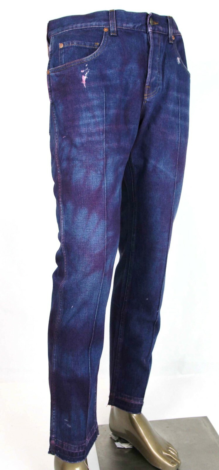 Pre-owned Gucci Men's Dark Blue/pink Stone Washed Distressed Denim Us 36 475254 4403