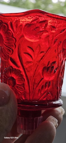 Vintage Homco Red Glass Floral Daisy Peg Votive Candle Holder