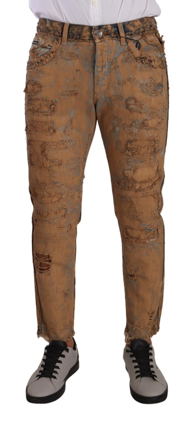 DOLCE & GABBANA Jeans Brown Distressed Cotton Regular Denim DOLCE & GABBANA Jeans Brown Distressed Cotton Regular Denim