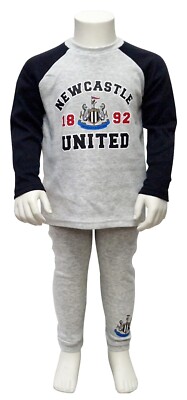 NEWCASTLE UNITED OFFICIAL Baby Grey Marl Black Two Piece Pyjama Set By Castore
