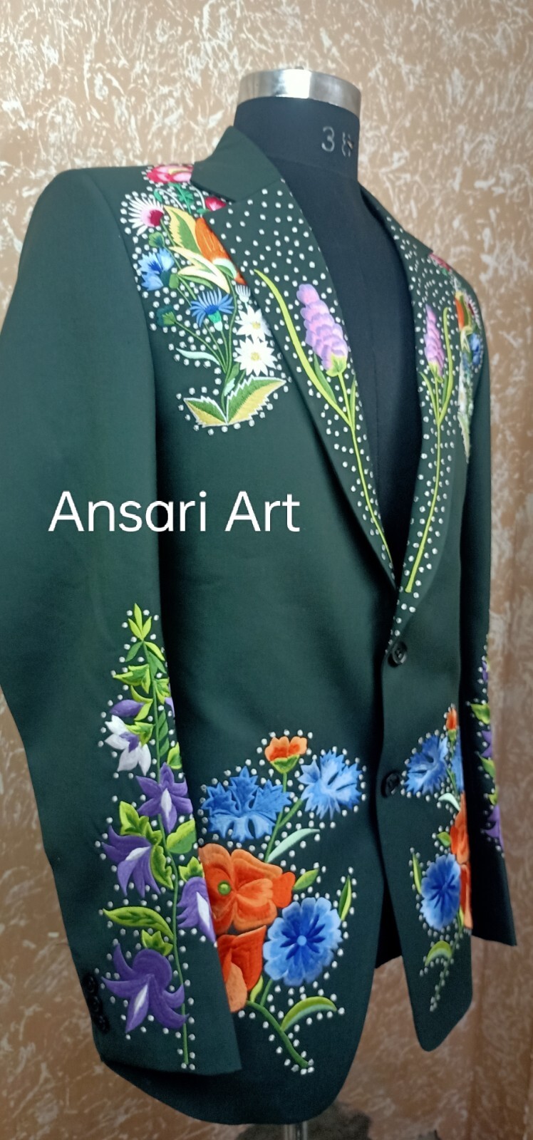 Pre-owned Art Men's Custom Made 2pc Blue Cotton Wedding Western Suit Premium Outfits In Green