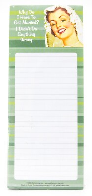 NEW Vandor Retro 50s  Marriage  Gift Humor Themed Paper Reminder List Notepad
