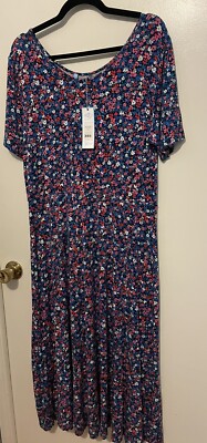 Draper James Ditsy Floral ''Tammy'' Midi T-shirt Dress Size Large Blue Multi