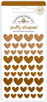 Doodlebug Self-Adhesive Stickers Puffy Heart Shapes 3 Sizes Brown Bon Bon