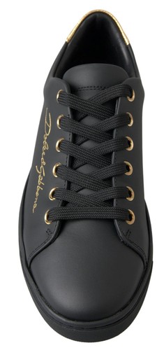 Pre-owned Dolce & Gabbana Dolce&gabbana Women Black Sneakers 100% Leather Lace Up Athletic Trainer Shoes