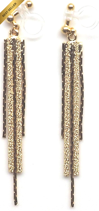 Clip On Earrings Women Dangle Gold 5 Bar Stick Threader Invisible Non Pierced
