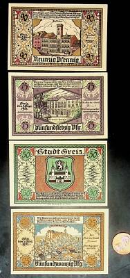 1921 Germany GREIZ 25 50 75 90     Phennig Banknote / Notgeld Set