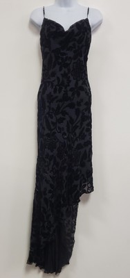 Vintage Cache Floral Velvet Asymmetric Maxi Dress Size 4 Black Beaded Fairy