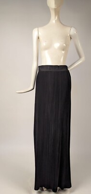 VINTAGE DENSE ACCORDION PLEAT LONG BLACK SILK - PRE ISSEY STYLE