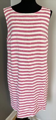 Kim Rogers Dress Linen Blend Pink White Striped Sheath Medium NWT Beachy Resort